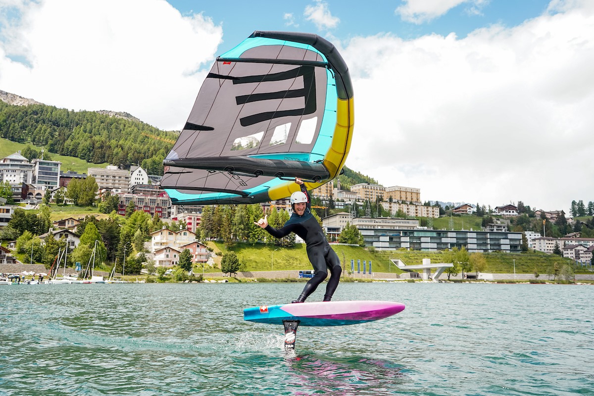 Balz Müller displays his foiling skills in front of the iconic St. Moritz